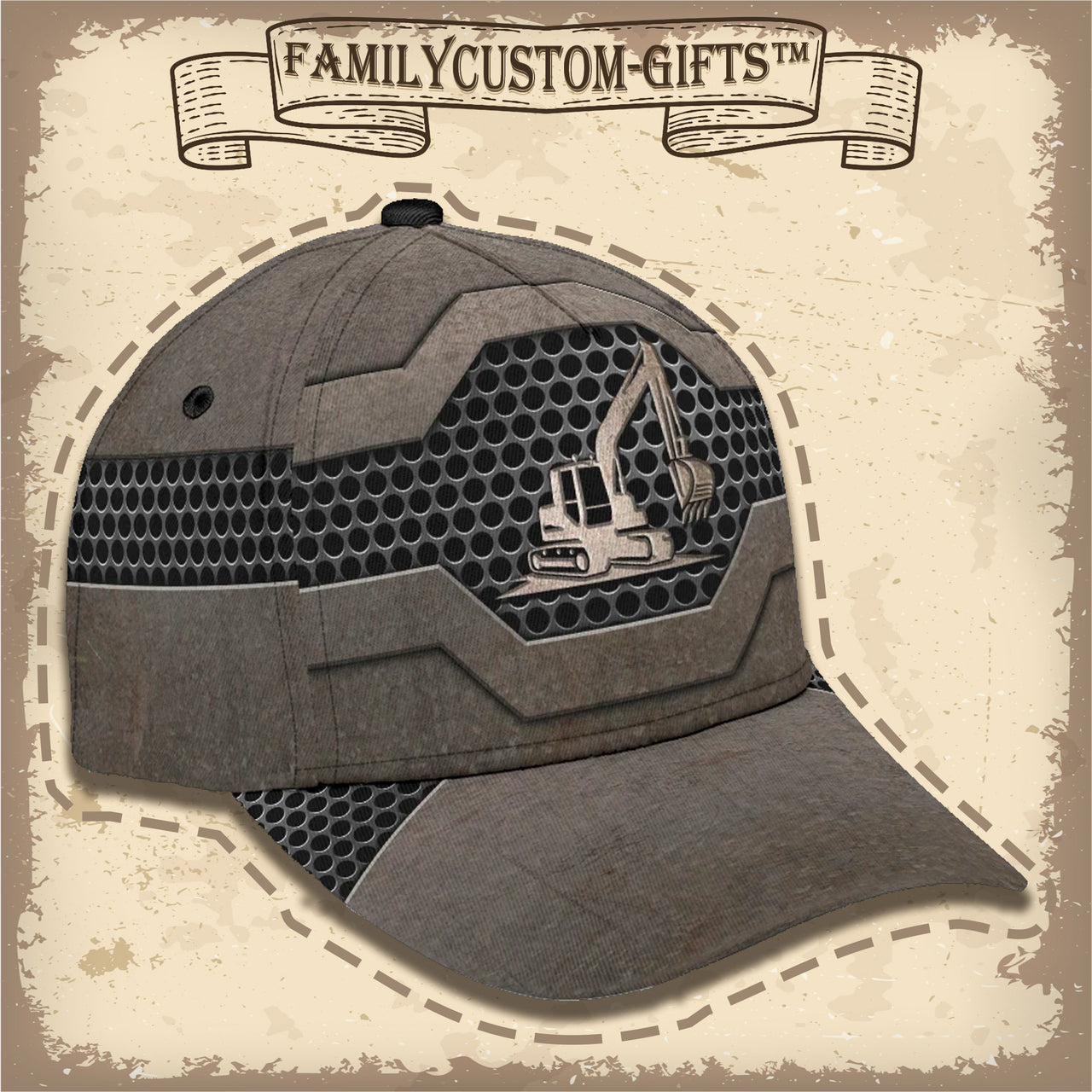 Vintage Excavator Custom Hats for Men & Women 3D Prints Personalized Baseball Caps