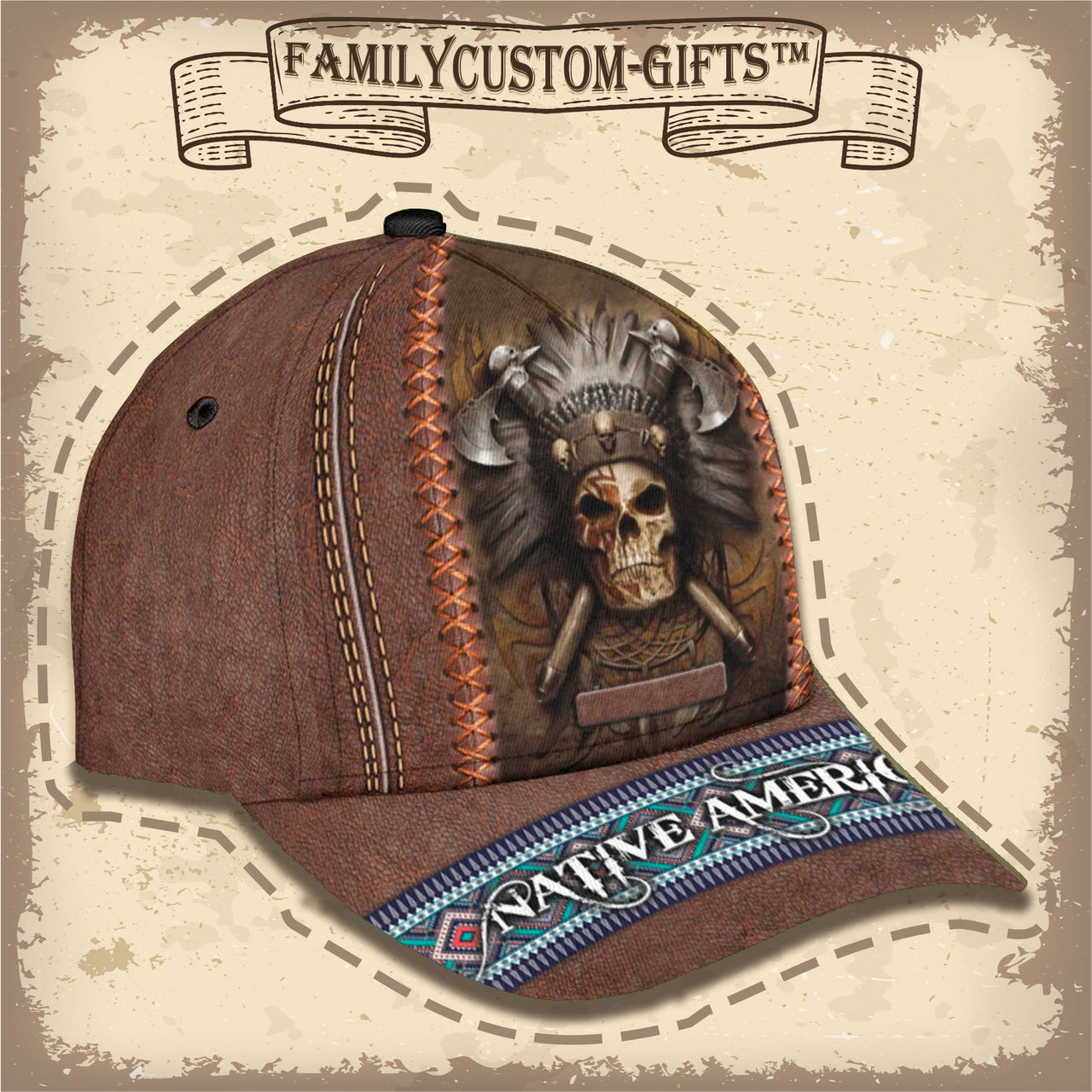 Native American Chief Skull Custom Hats for Men & Women 3D Prints Personalized Baseball Caps