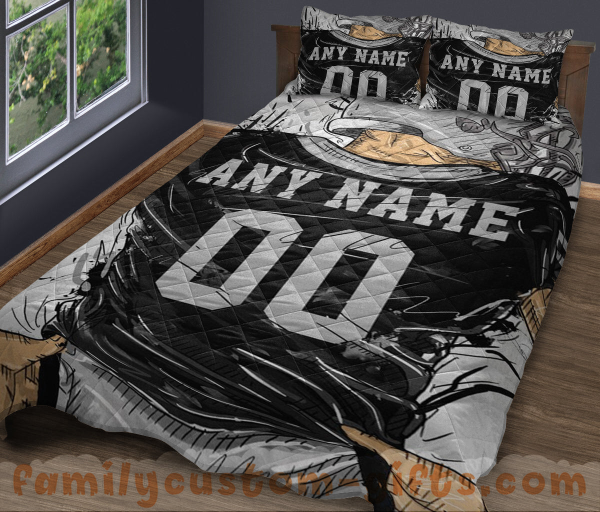 Custom Quilt Sets Oakland Jersey Personalized Football Premium Quilt Bedding for Boys Girls Men Women