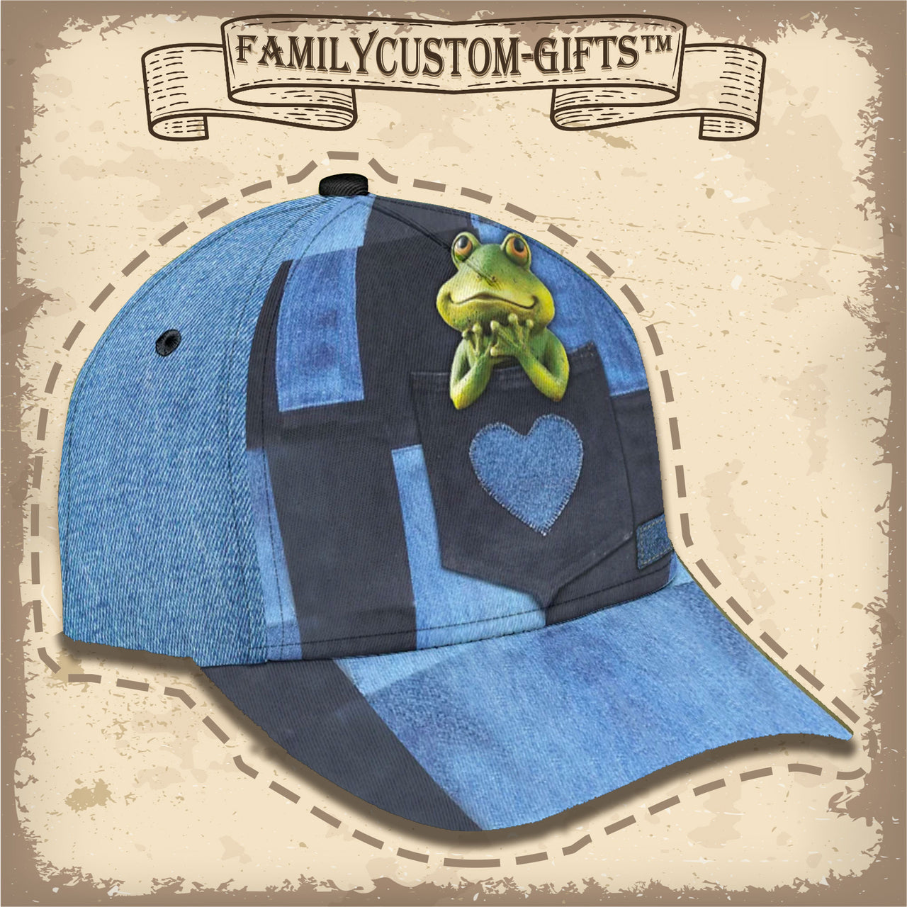 Frog Pocket Custom Hats for Men & Women 3D Prints Personalized Baseball Caps