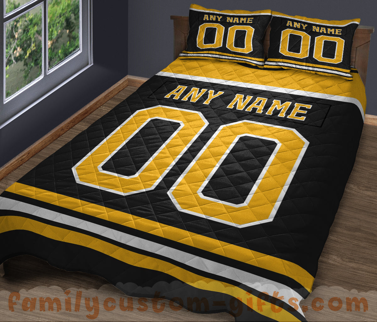 Custom Quilt Sets Boston Jersey Personalized Ice Hockey Premium Quilt Bedding for Boys Girls Men Women