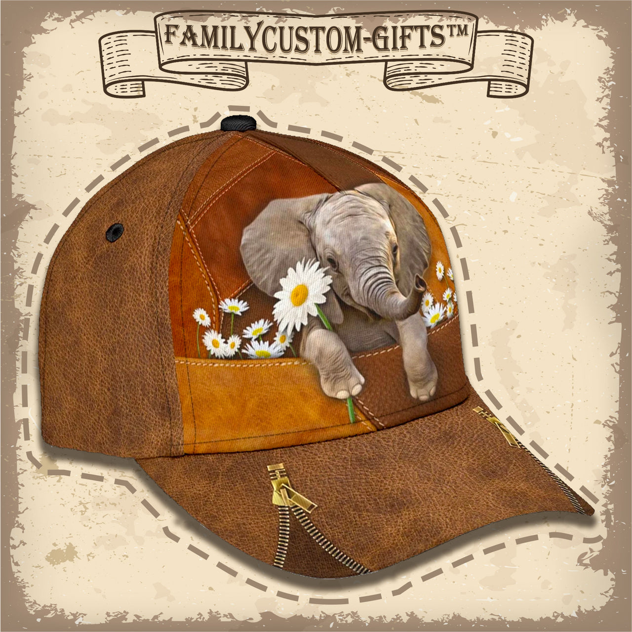 Elephant with Flowers Custom Hats for Men & Women 3D Prints Personalized Baseball Caps