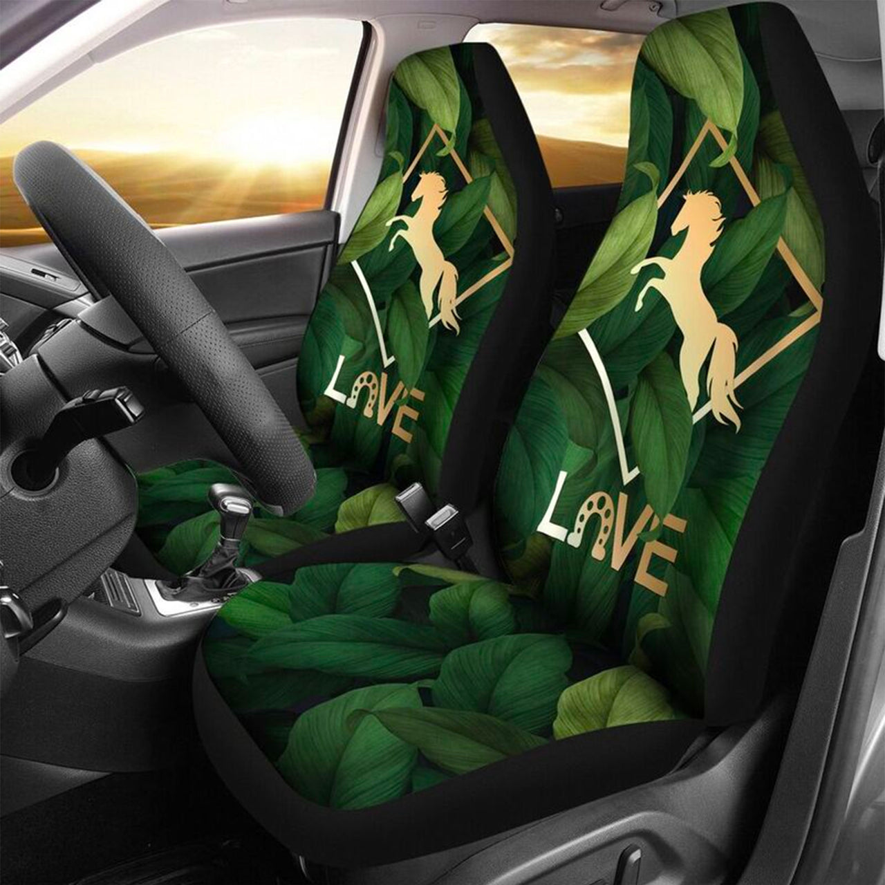 Custom Car Seat Cover Horse Love Foliage Seat Covers for Cars