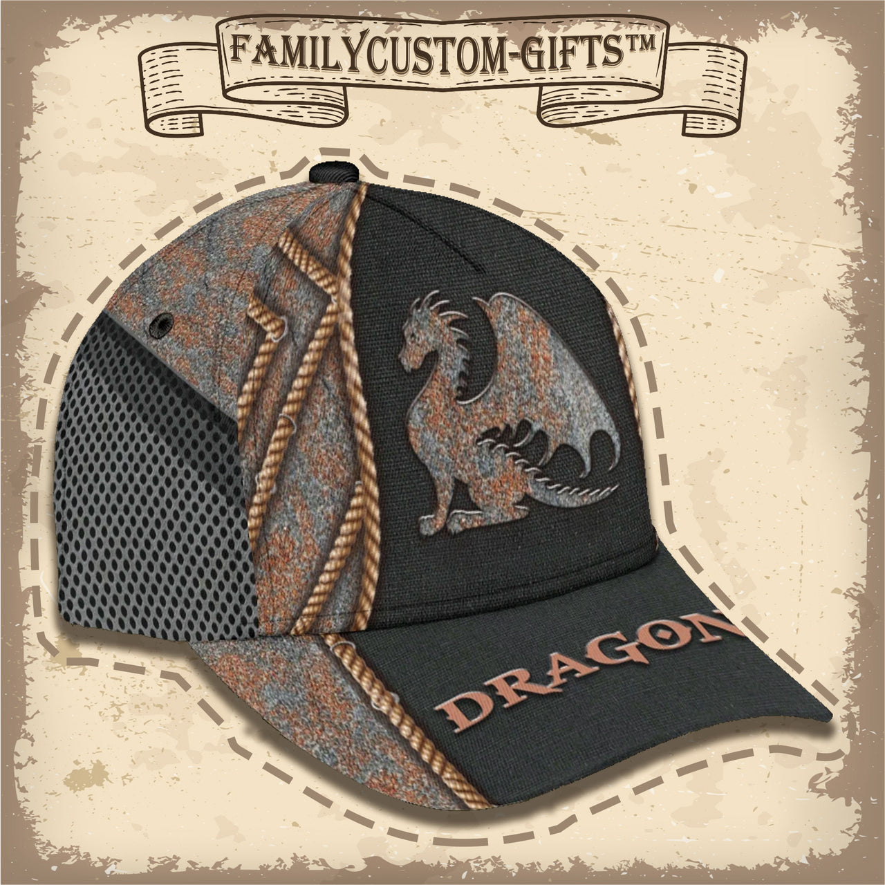 Vintage Dragon Custom Hats for Men & Women 3D Prints Personalized Baseball Caps