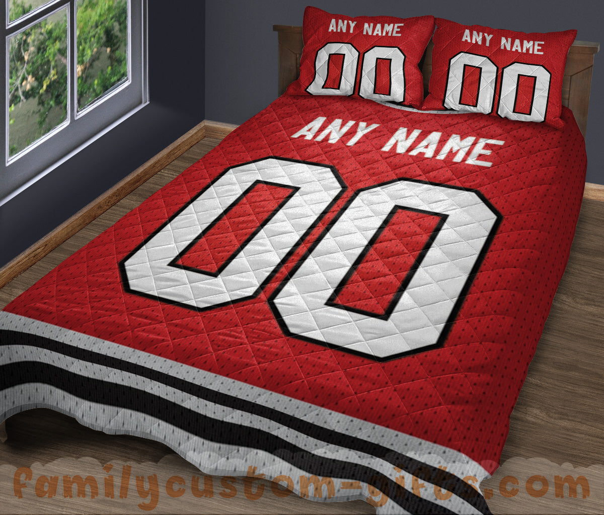 Custom Quilt Sets Chicago Jersey Personalized Ice Hockey Premium Quilt Bedding for Men Women