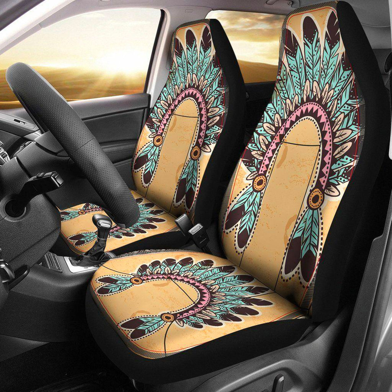 Custom Car Seat Cover Native American Indian Tribal Art Colorful Feather Seat Covers for Cars