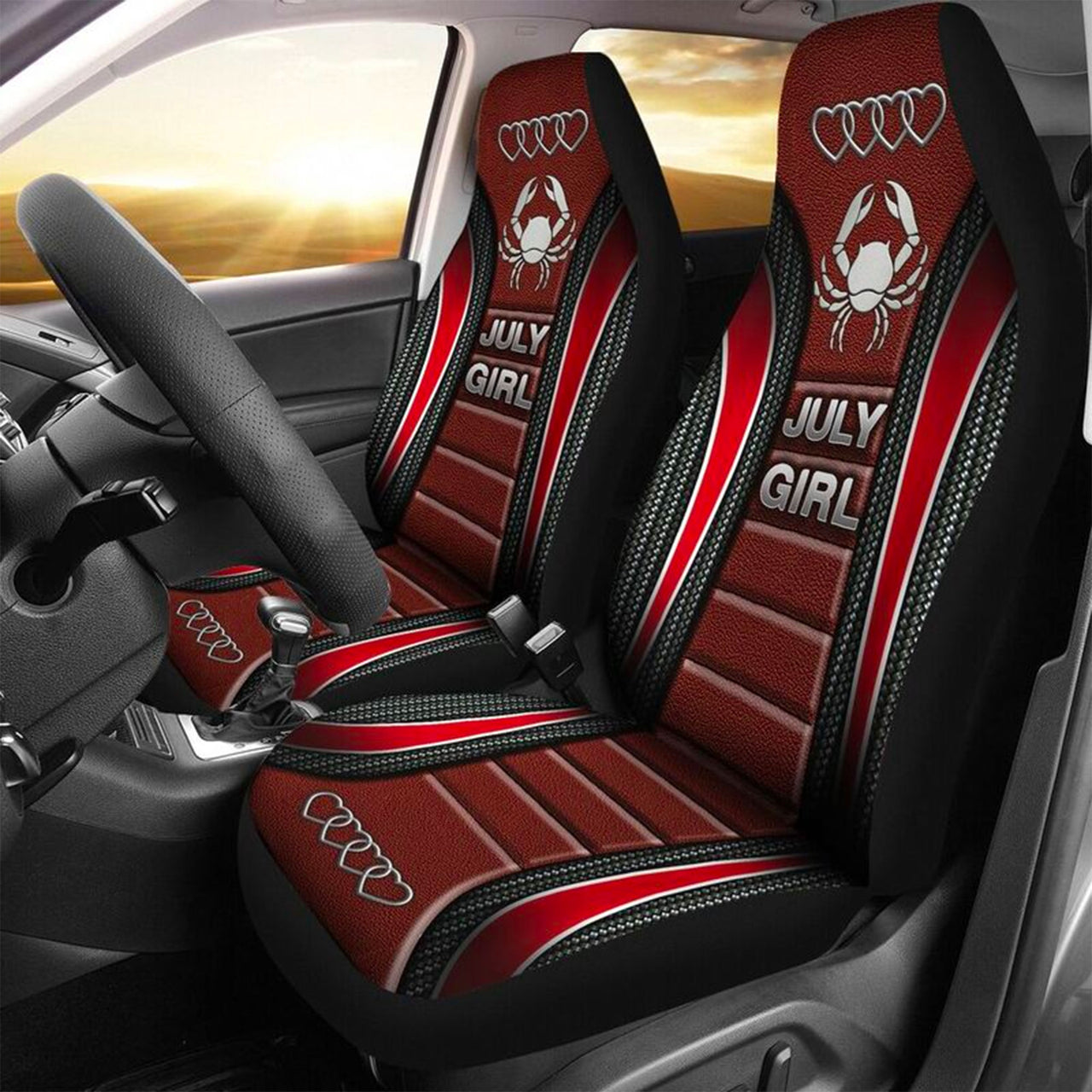 Custom Car Seat Cover for Girls Happy Birthday in July Girl Leather Seat Covers for Cars