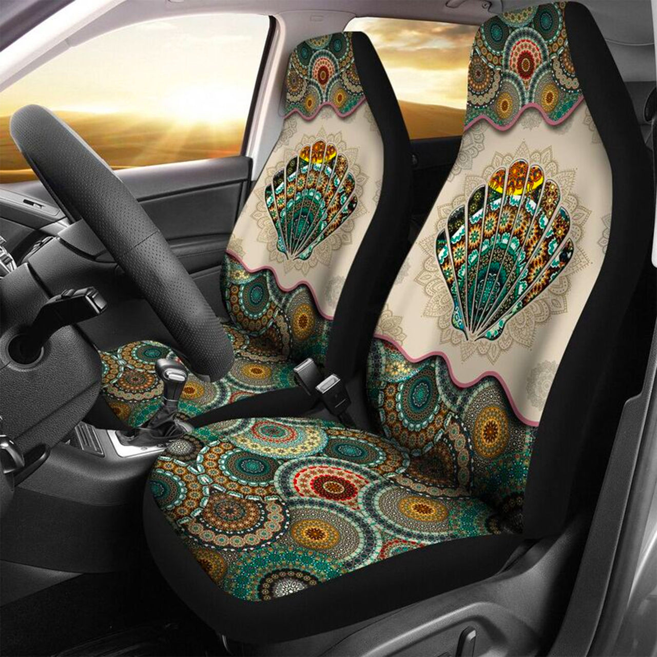 Custom Car Seat Cover Sea Shell Dragonfly Bohemian Vintage Mandala Seat Covers for Cars