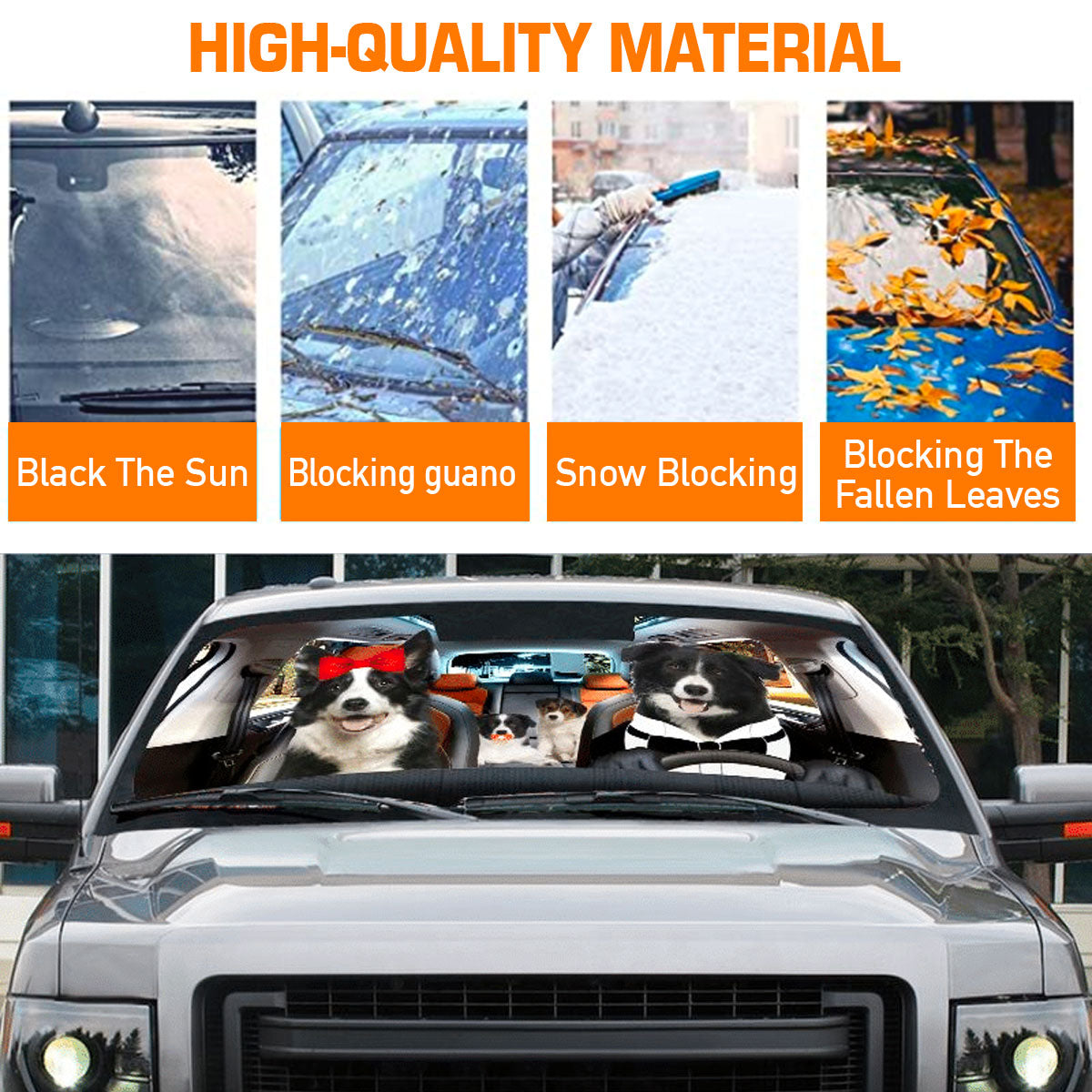 Custom Windshield Sun Shade for Car Fun Cute Border Collie Driver Car Sun Shade - Car Accessory