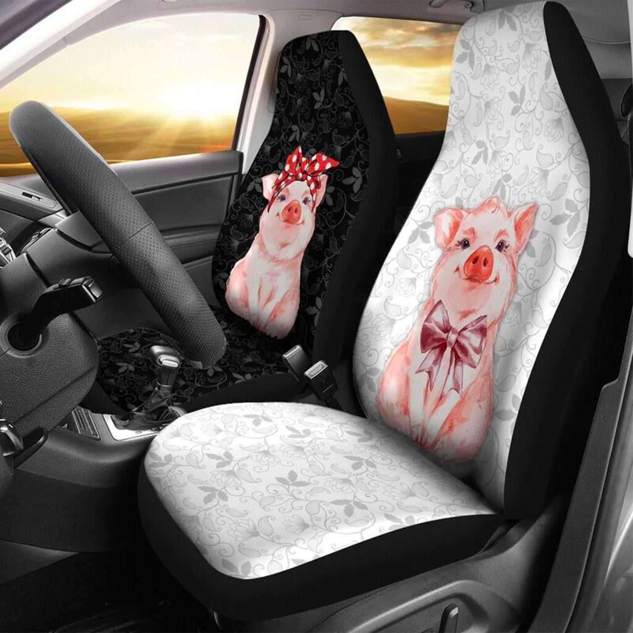 Custom Car Seat Cover Pink Farm Funny Pig Couple Cute Watercolor Seat –  FAMILY GIFTS