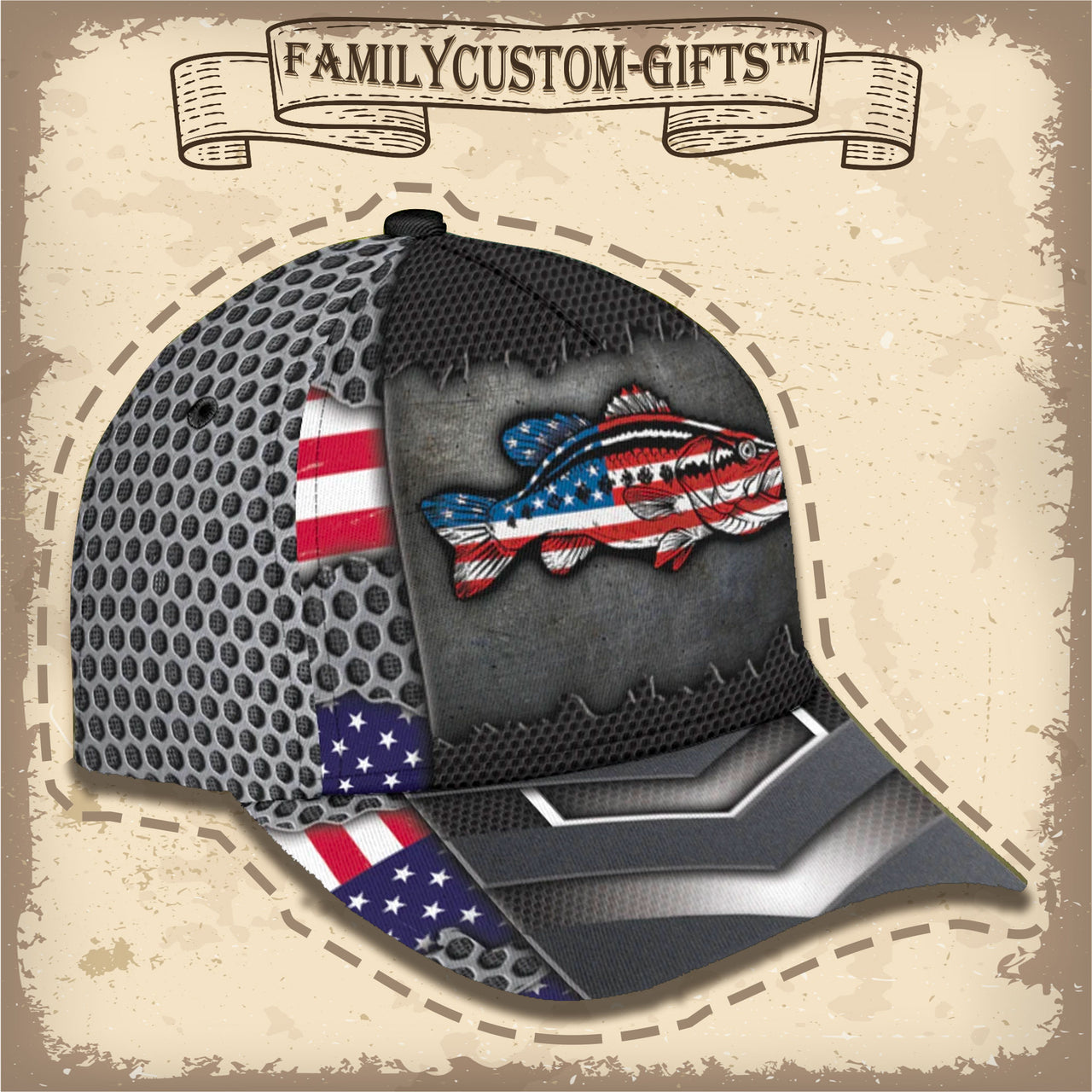 Fishing American Flag Vintage Custom Hats for Men & Women 3D Prints Personalized Baseball Caps