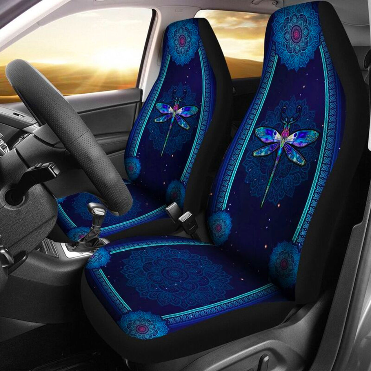 Custom Car Seat Cover Dragonfly Bohemian Vintage Mandala Seat Covers for Cars