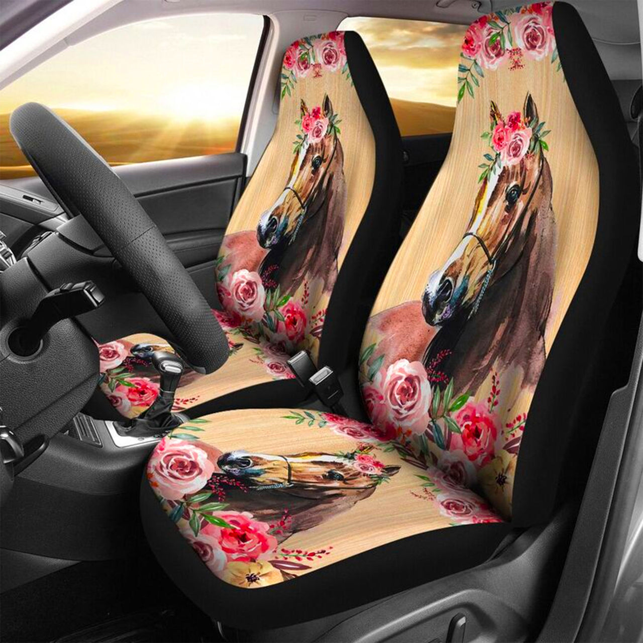 Custom Car Seat Cover Floral Horse Car Seat Cover Flowers Wood Seat Covers for Cars