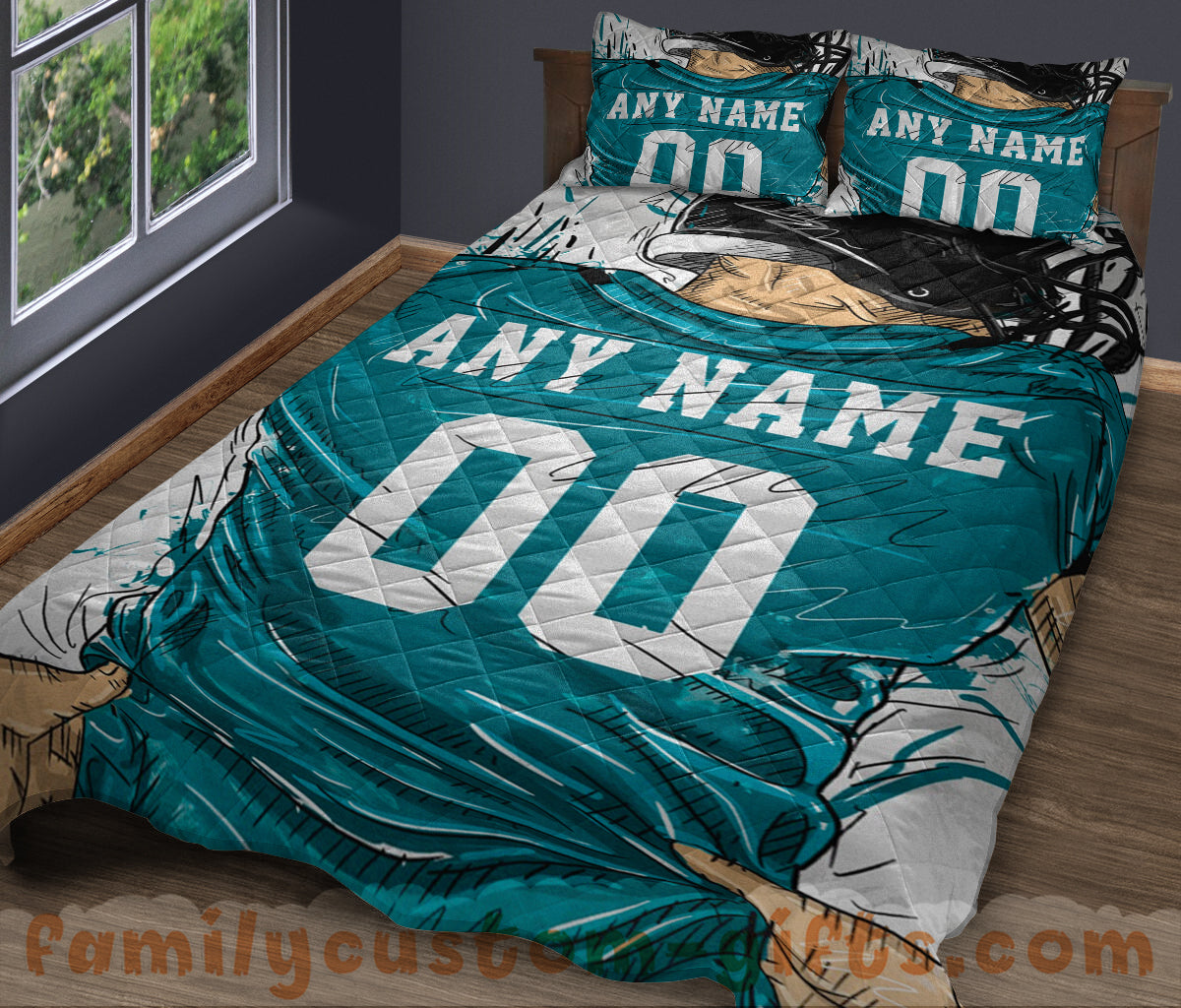 Custom Quilt Sets Jacksonville Jersey Personalized Football Premium Quilt Bedding for Men Women