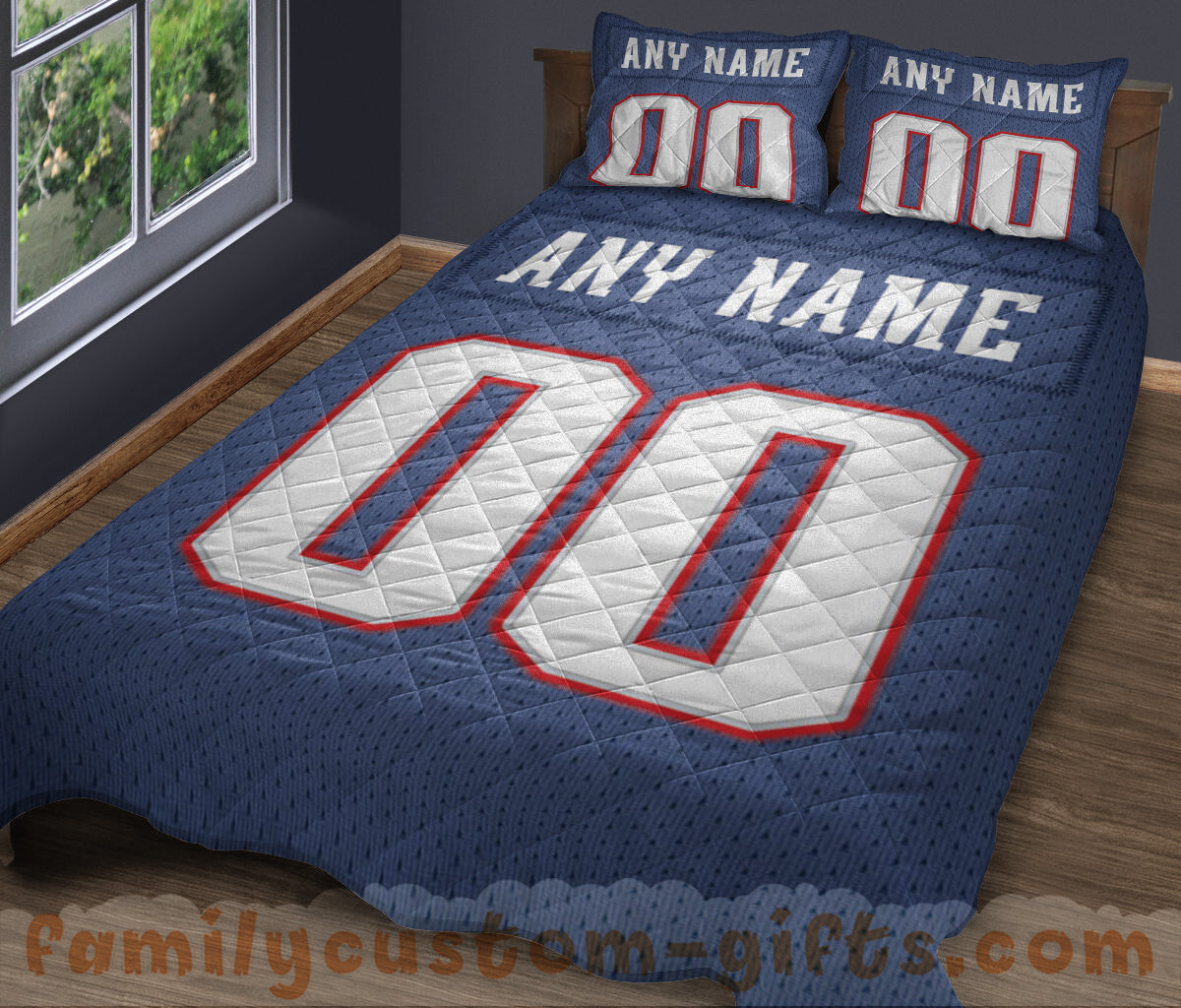 Custom Quilt Sets New England Jersey Personalized Football Premium Quilt Bedding for Men Women