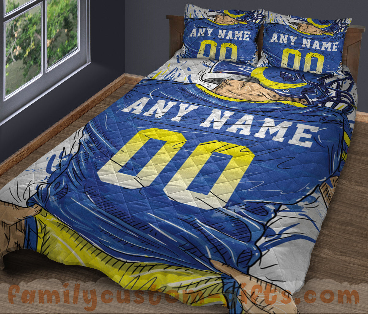 Custom Quilt Sets Los Angeles Jersey Personalized Football Premium Quilt Bedding for Men Women