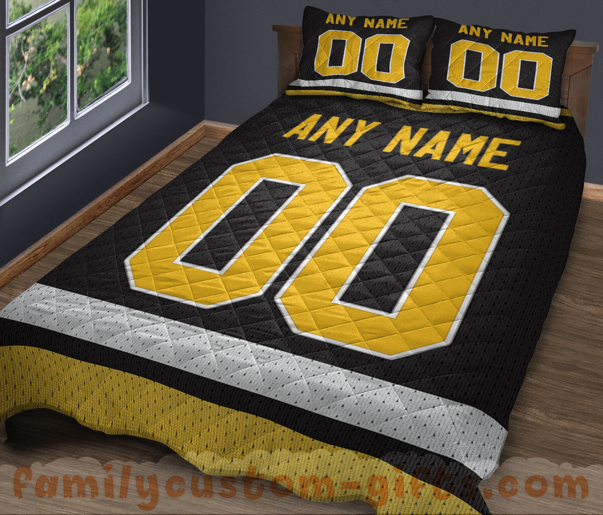 Custom Quilt Sets Pittsburgh Jersey Personalized Ice Hockey Premium Quilt Bedding for Men Women