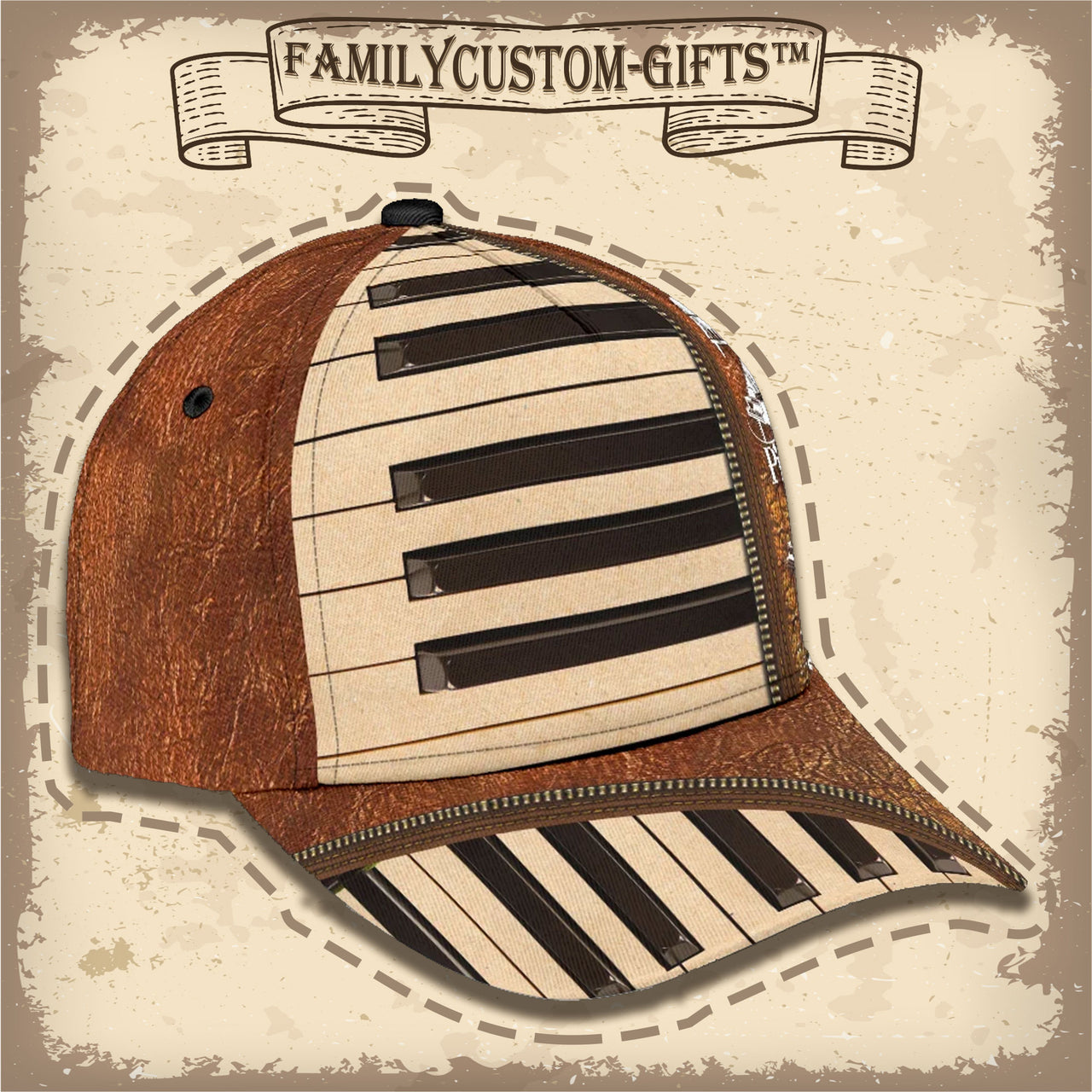 Piano Keys Musical Notes Custom Hats for Men & Women 3D Prints Personalized Baseball Caps