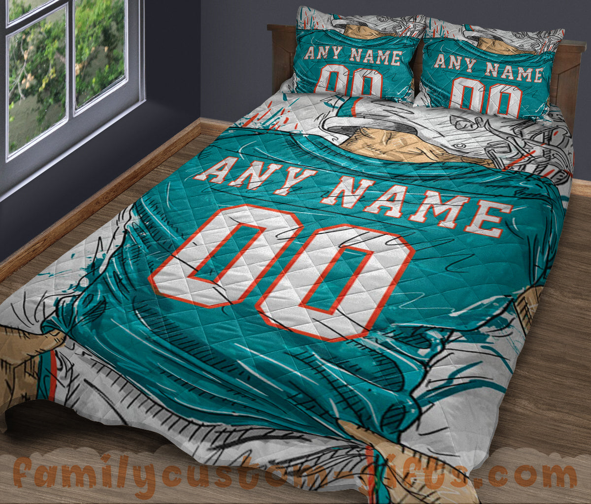 Custom Quilt Sets Miami Jersey Personalized Football Premium Quilt Bedding for Boys Girls Men Women
