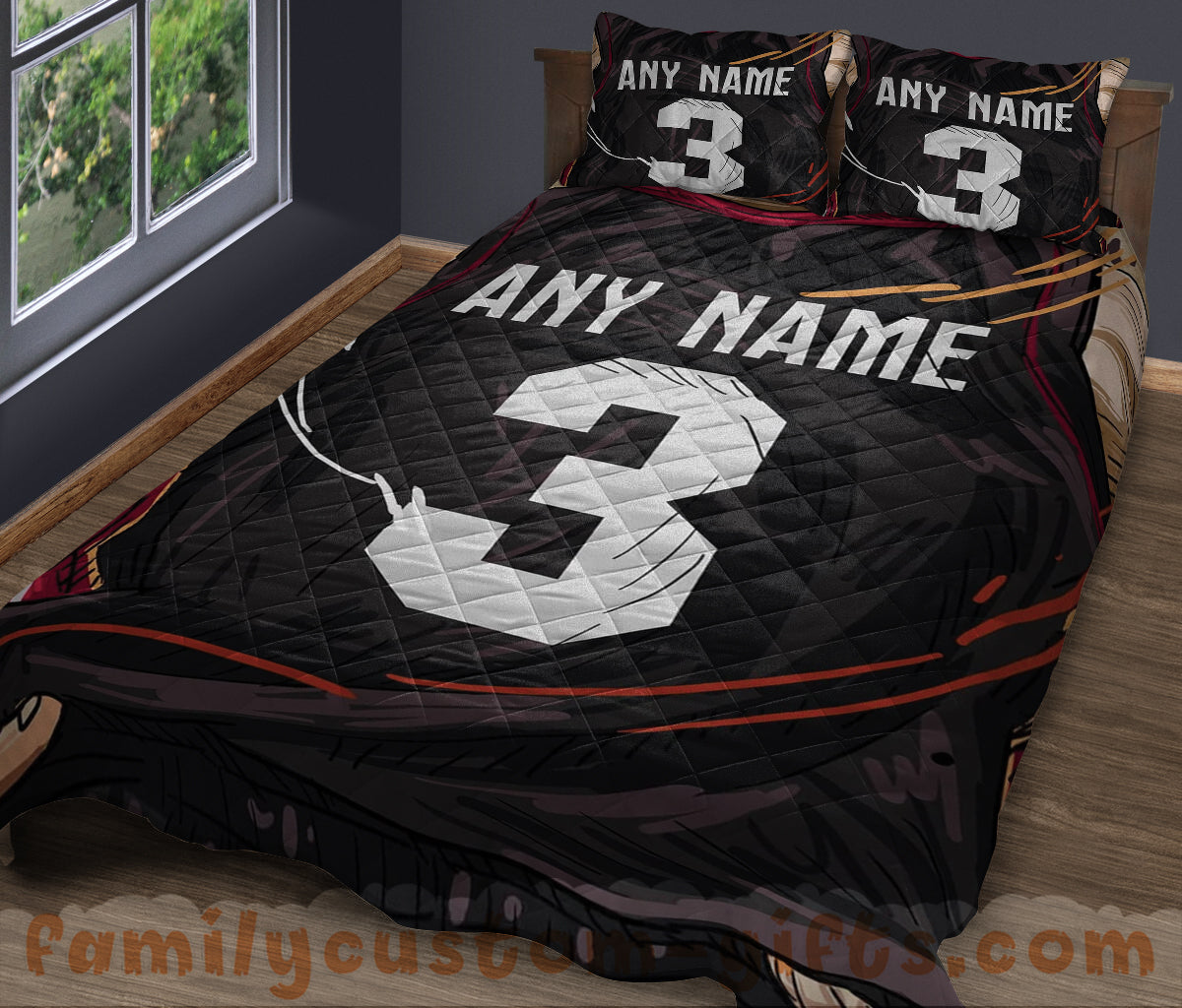 Custom Quilt Sets Miami Jersey Personalized Basketball Premium Quilt Bedding for Boys Girls Men Women