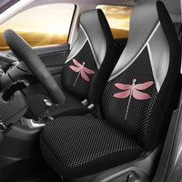 Thumbnail for Custom Car Seat Cover Dragonfly Silver Print 3D Silver Metal Seat Covers for Cars