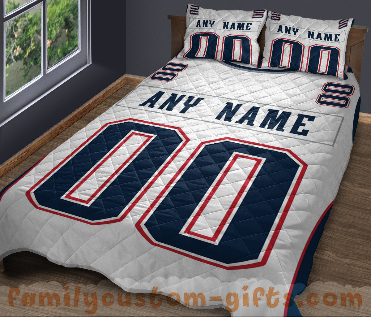 Custom Quilt Sets New England Jersey Personalized Football Premium Quilt Bedding for Men Women