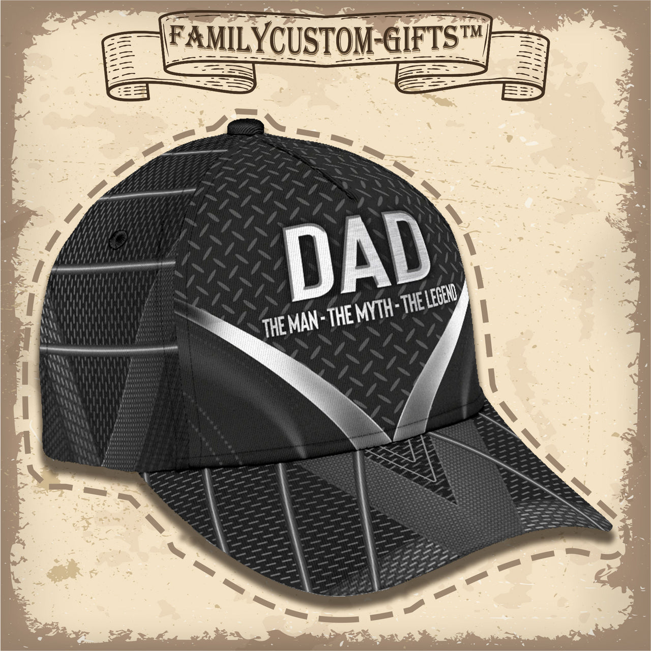 Dad The Man The Myth The Legend Custom Hats for Men 3D Prints Personalized Baseball Caps for Dad