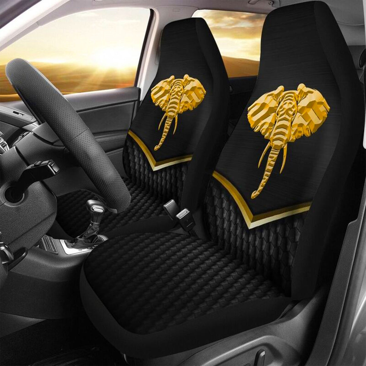 Custom Car Seat Cover Elephant Black Gold Seat Covers for Cars