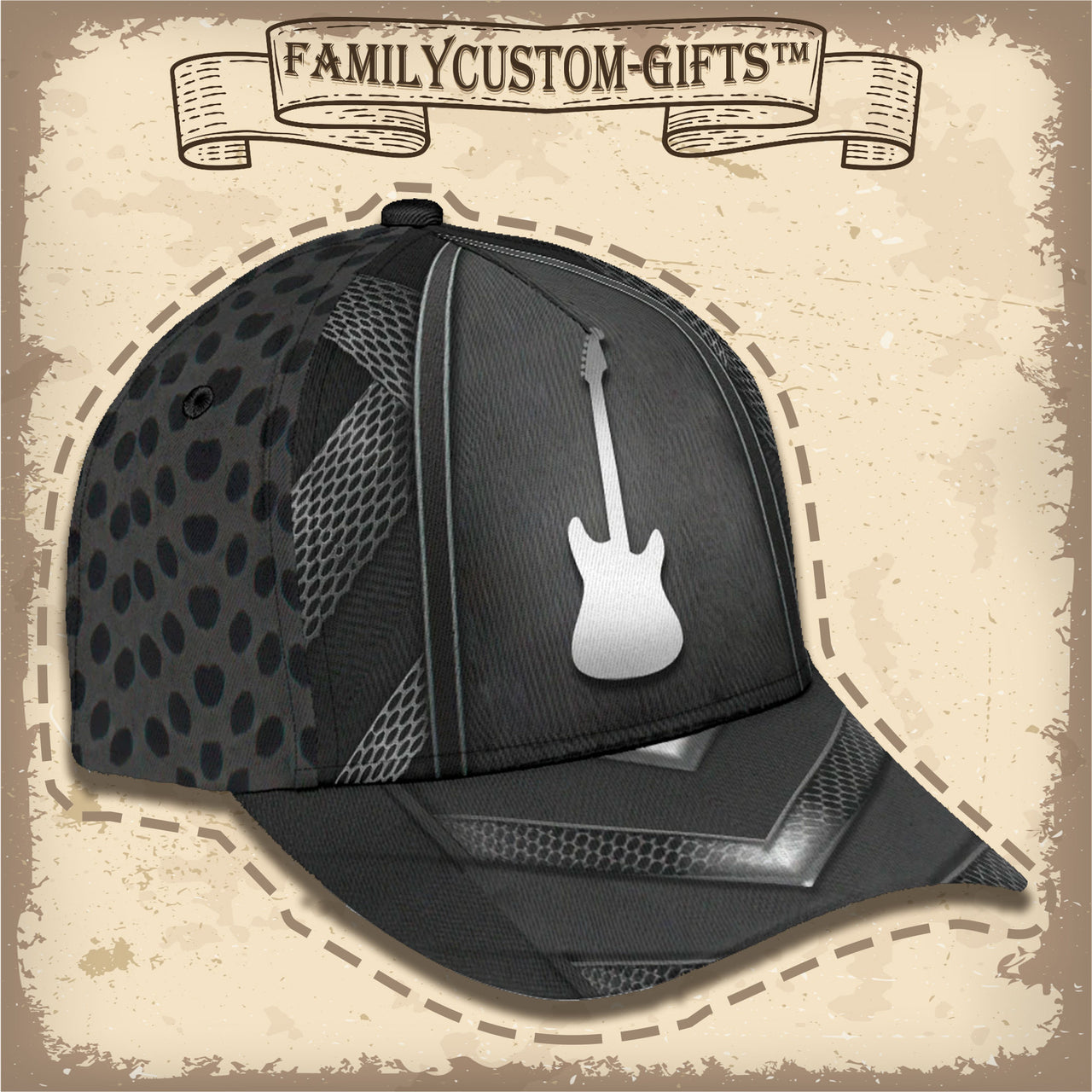 Music Guitar Custom Hats for Men & Women 3D Prints Personalized Baseball Caps