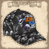 Thumbnail for Stuck Between IDK IDC and IDGAF Skull Custom Hats for Men & Women 3D Prints Personalized Baseball Caps