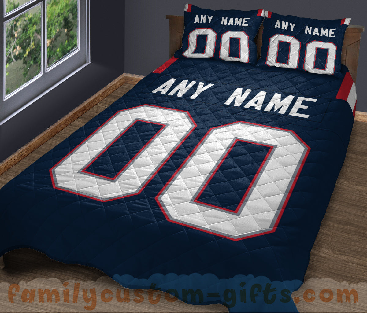 Custom Quilt Sets New England Jersey Personalized Football Premium Quilt Bedding for Men Women