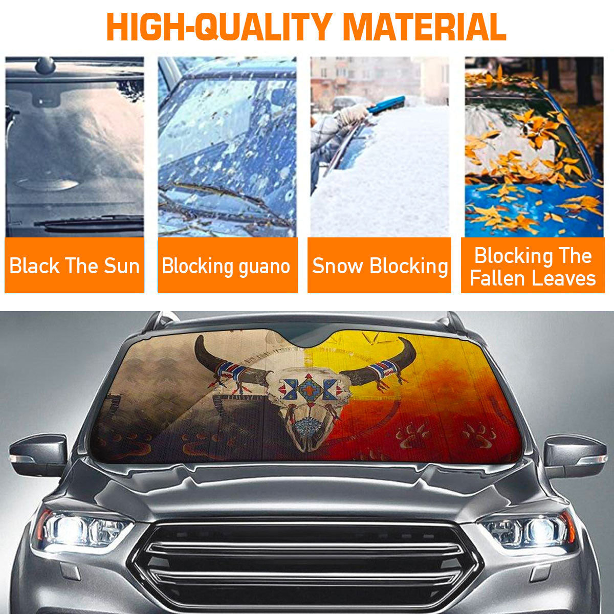 Custom Windshield Sun Shade for Car Native American Art Medicine Wheel Bison Car Sun Shade - Car Accessory