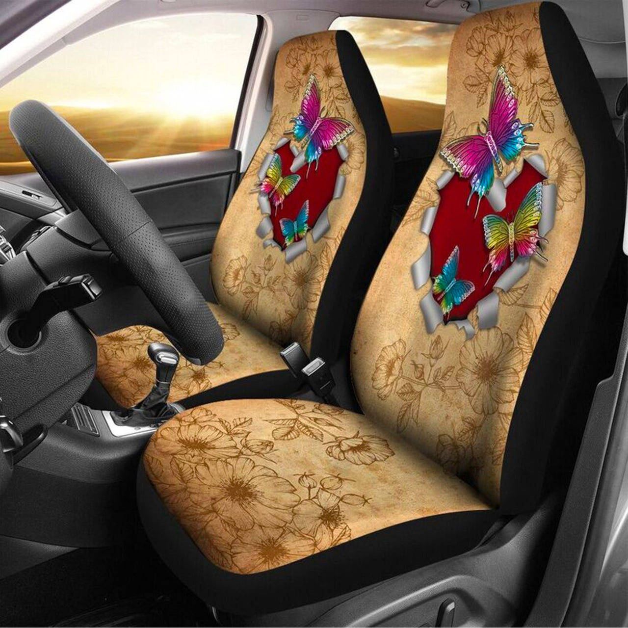 Custom Car Seat Cover Butterfly Ripped Heart Vintage Seat Covers for Cars