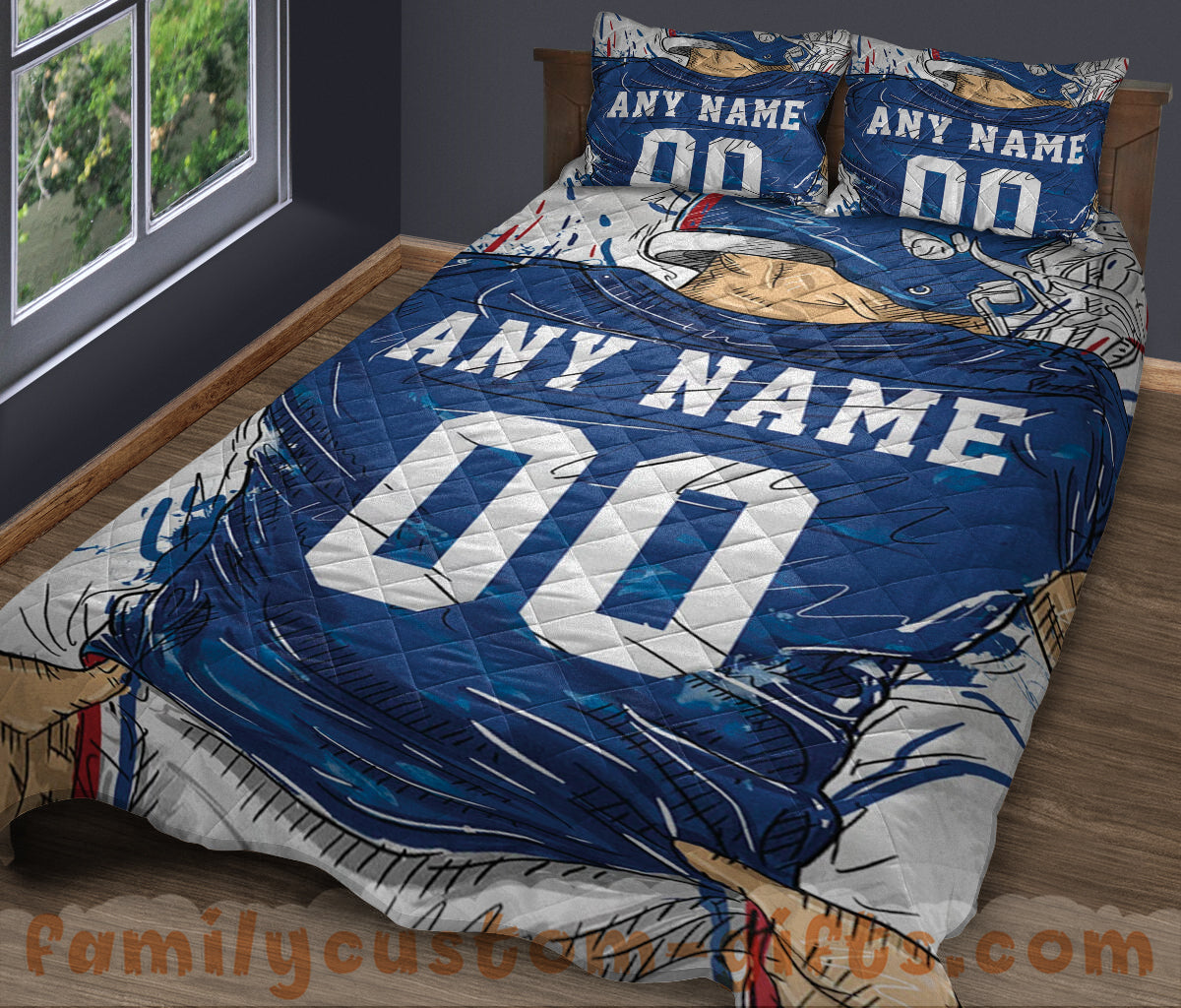 Custom Quilt Sets New York Jersey Personalized Football Premium Quilt Bedding for Boys Girls Men Women