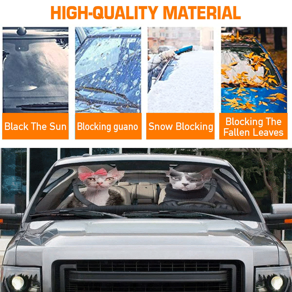 Custom Windshield Sun Shade for Car Fun Cute Sphynx Cats Couple Driver Car Sun Shade