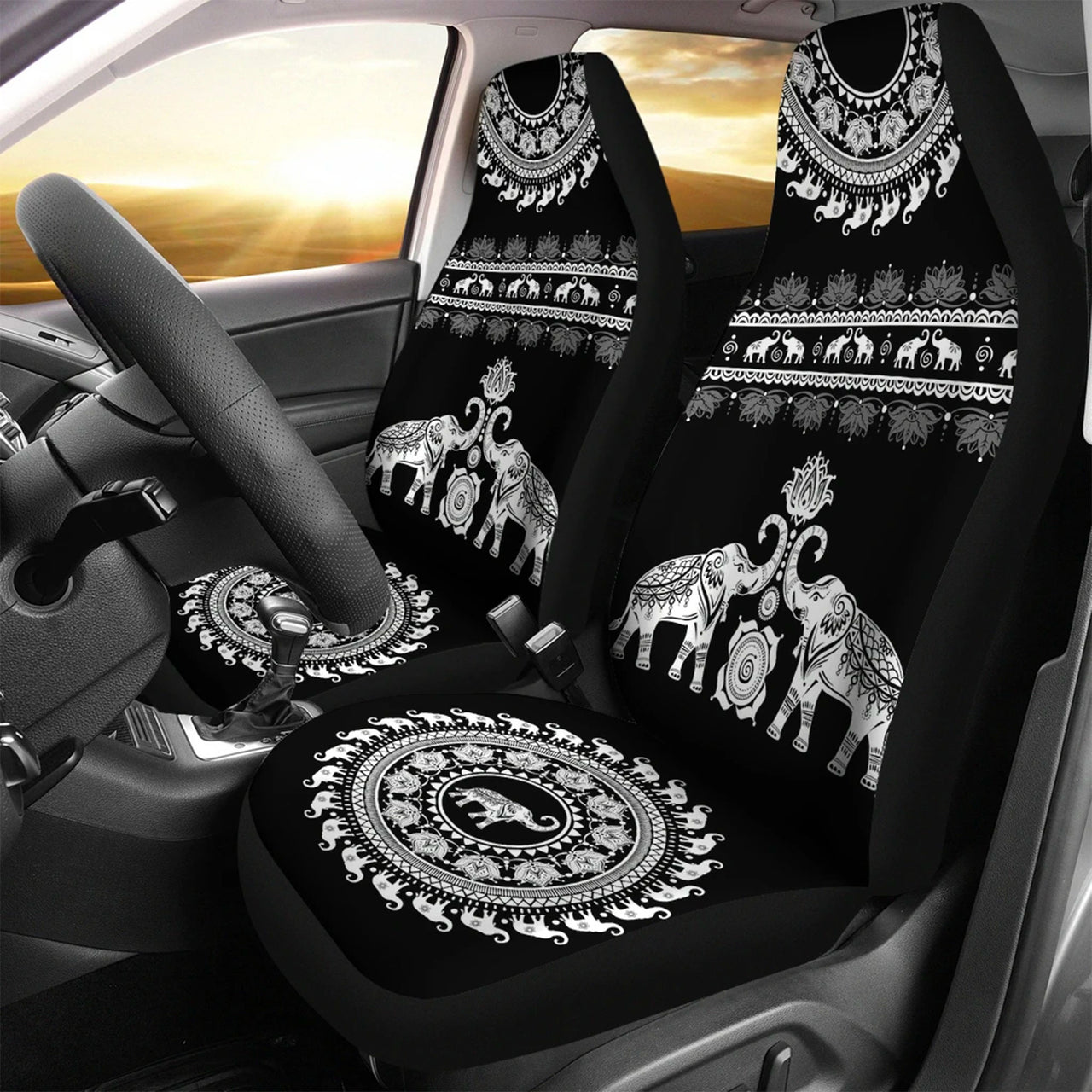 Custom Car Seat Cover Elephant Bohemian Vintage Mandala Patter Seat Covers for Cars