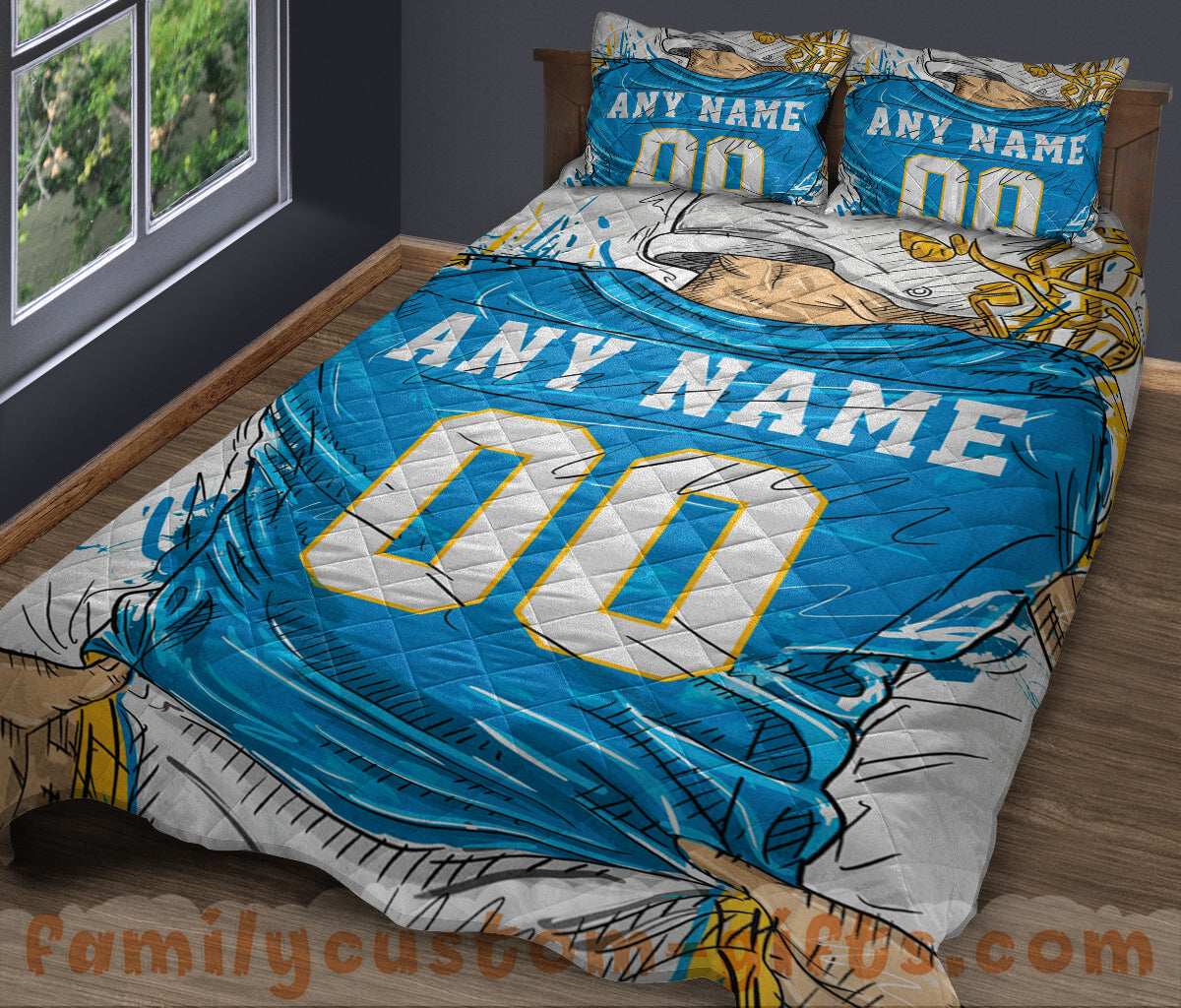 Custom Quilt Sets Los Angeles Jersey Personalized Football Premium Quilt Bedding for Men Women