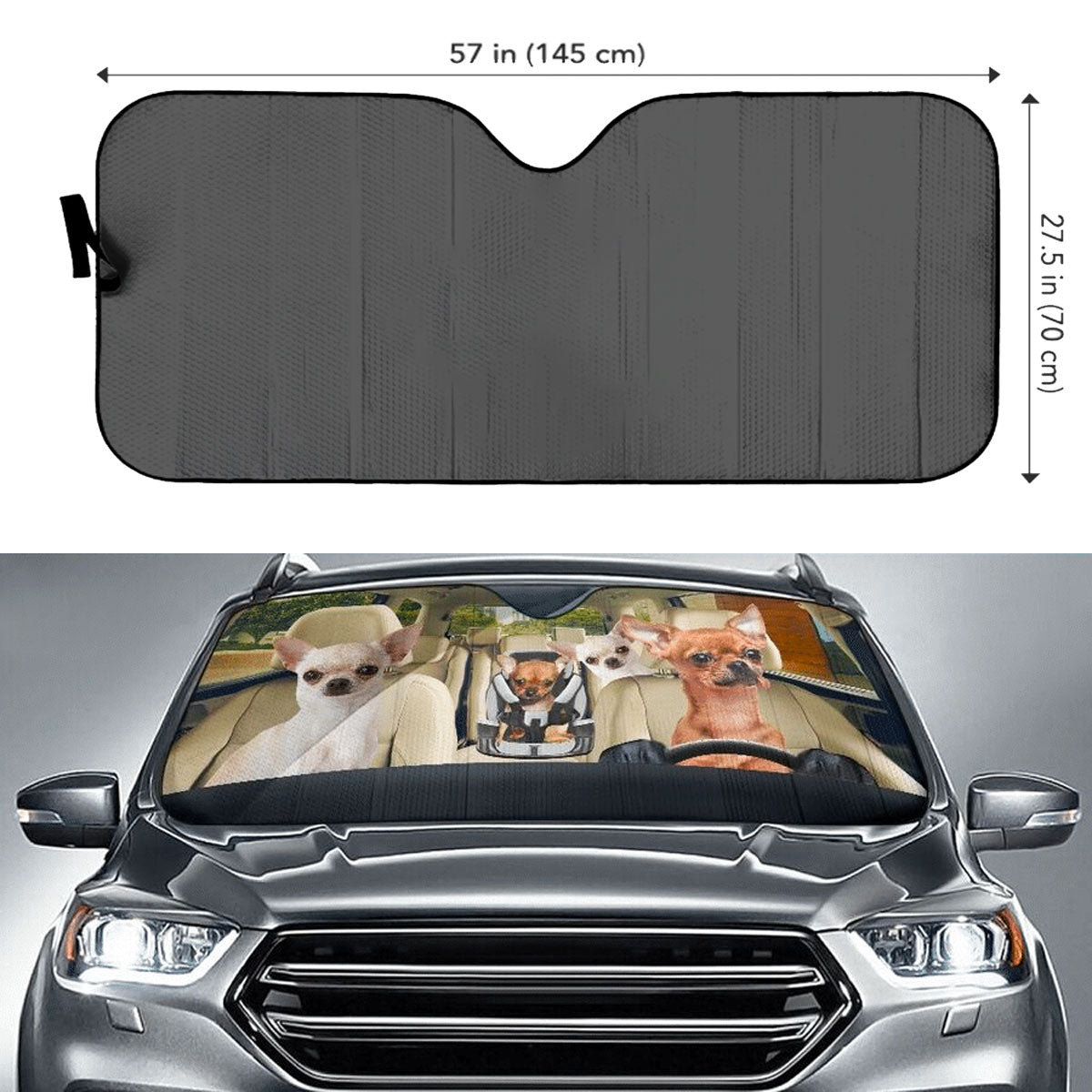 Custom Windshield Sun Shade for Car Cute Chihuahua Family Driver Car Sun Shade - Car Accessory