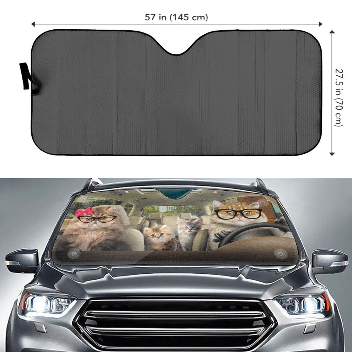Custom Windshield Sun Shade for Car Cute Cat Family Driving Car Sun Shade - Car Accessory