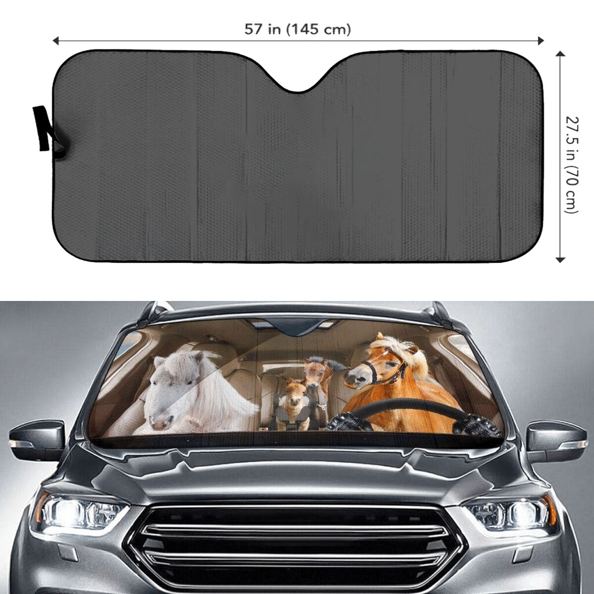 Custom Windshield Sun Shade for Car Cute Miniature Horse Family Driver Car Sun Shade