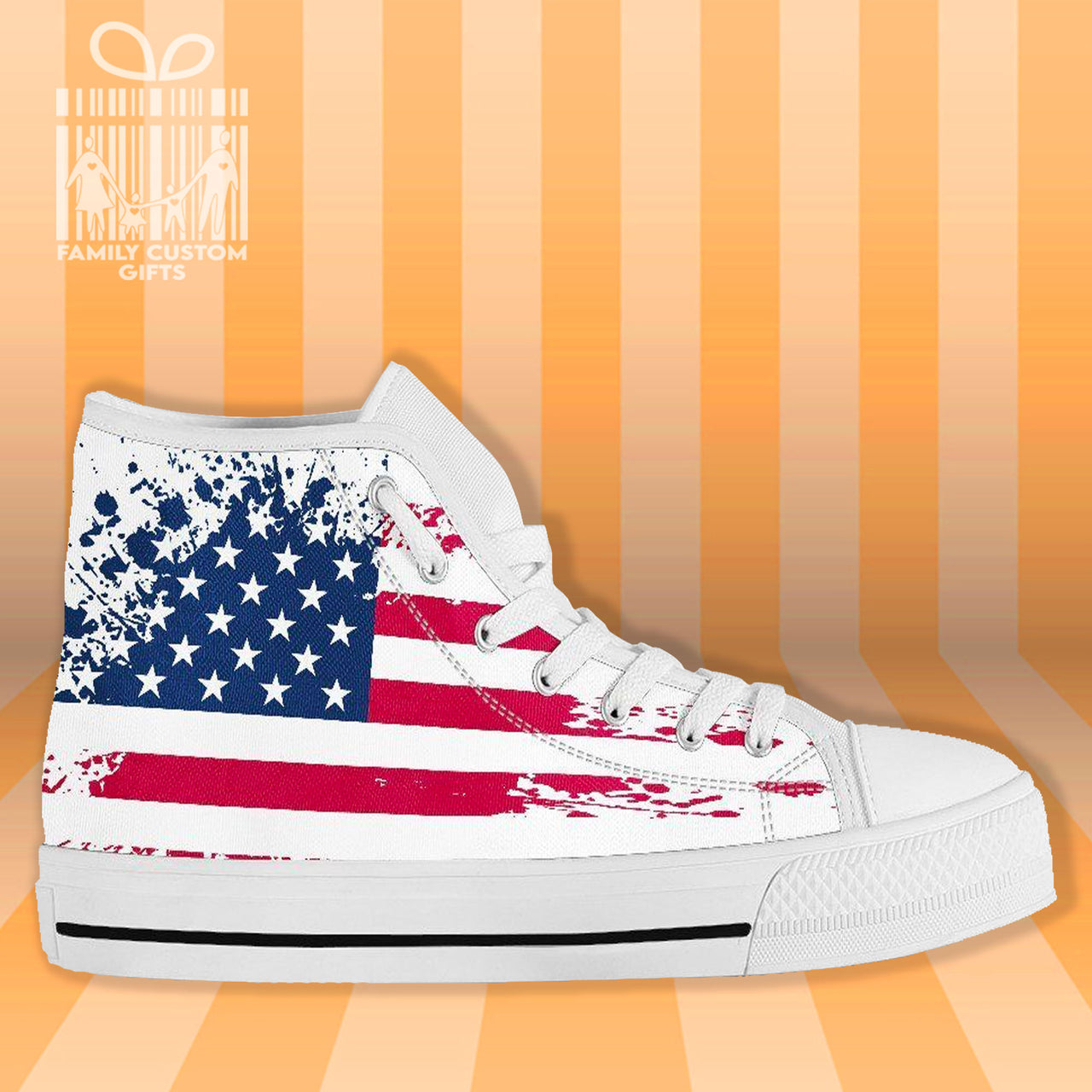 American Flag Retro Grunge High Top Canvas Shoes for Men Women 3D Prints Fashion Sneakers