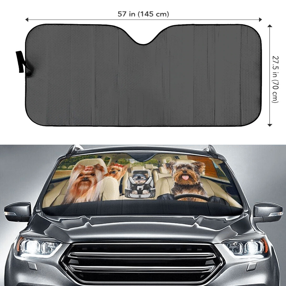 Custom Windshield Sun Shade for Car Cute Yorkie Terrier Family Driver Car Sun Shade - Car Accessory