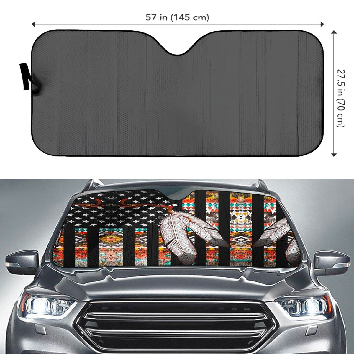 Custom Windshield Sun Shade for Car American Flag Native Tribe Feather Pride Car Sun Shade