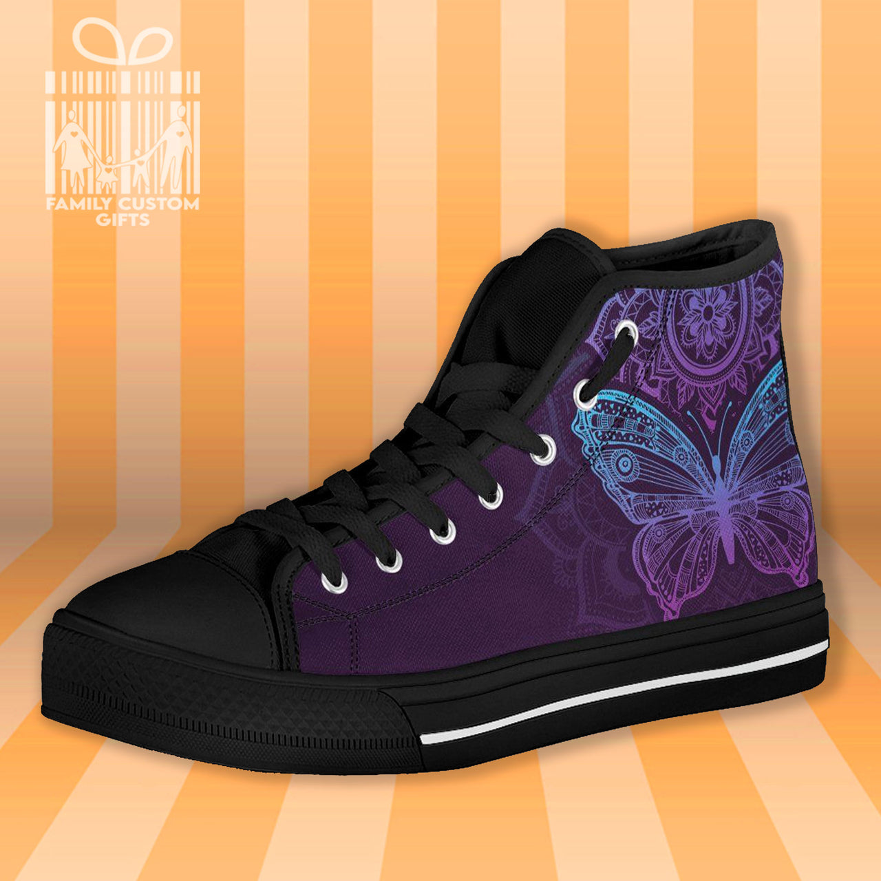 Purple Butterfly High Top Canvas Shoes for Men Women 3D Prints Fashion Sneakers Custom Shoes