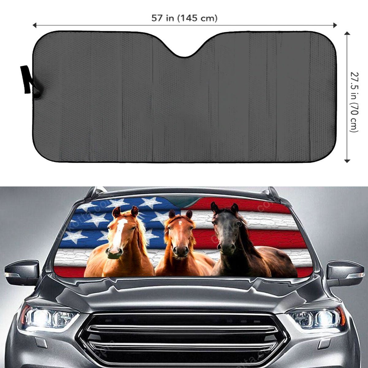 Custom Windshield Sun Shade for Car Horse American Flag Car Sun Shade - Car Accessory