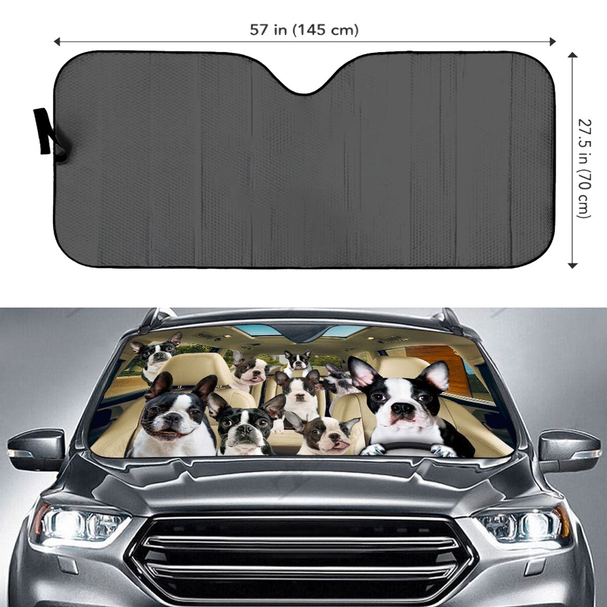 Custom Windshield Sun Shade for Car Cute Boston Terrier Driver Car Sun Shade - Car Accessory