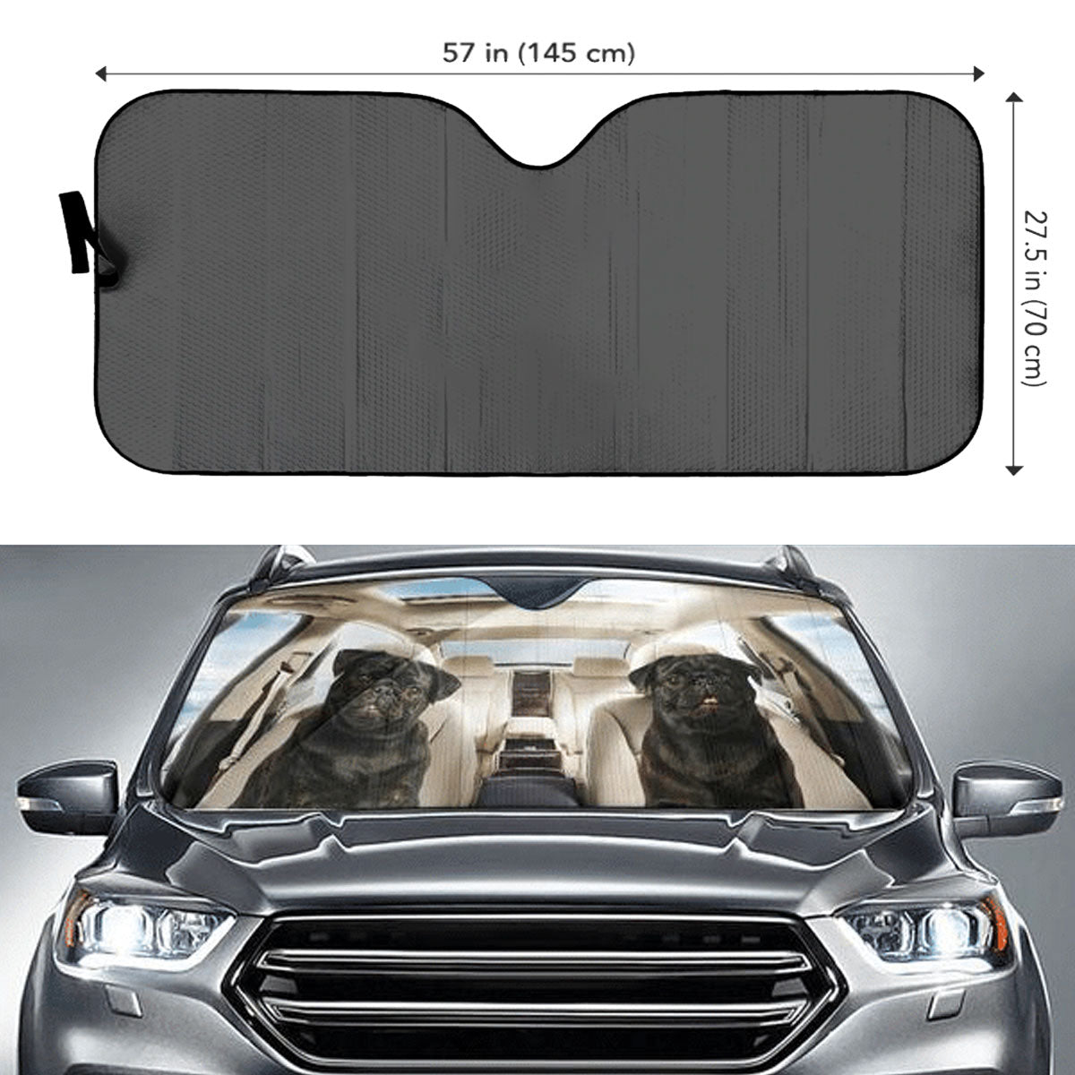 Custom Windshield Sun Shade for Car Cute Black Pug Dog Driver Car Sun Shade - Car Accessory