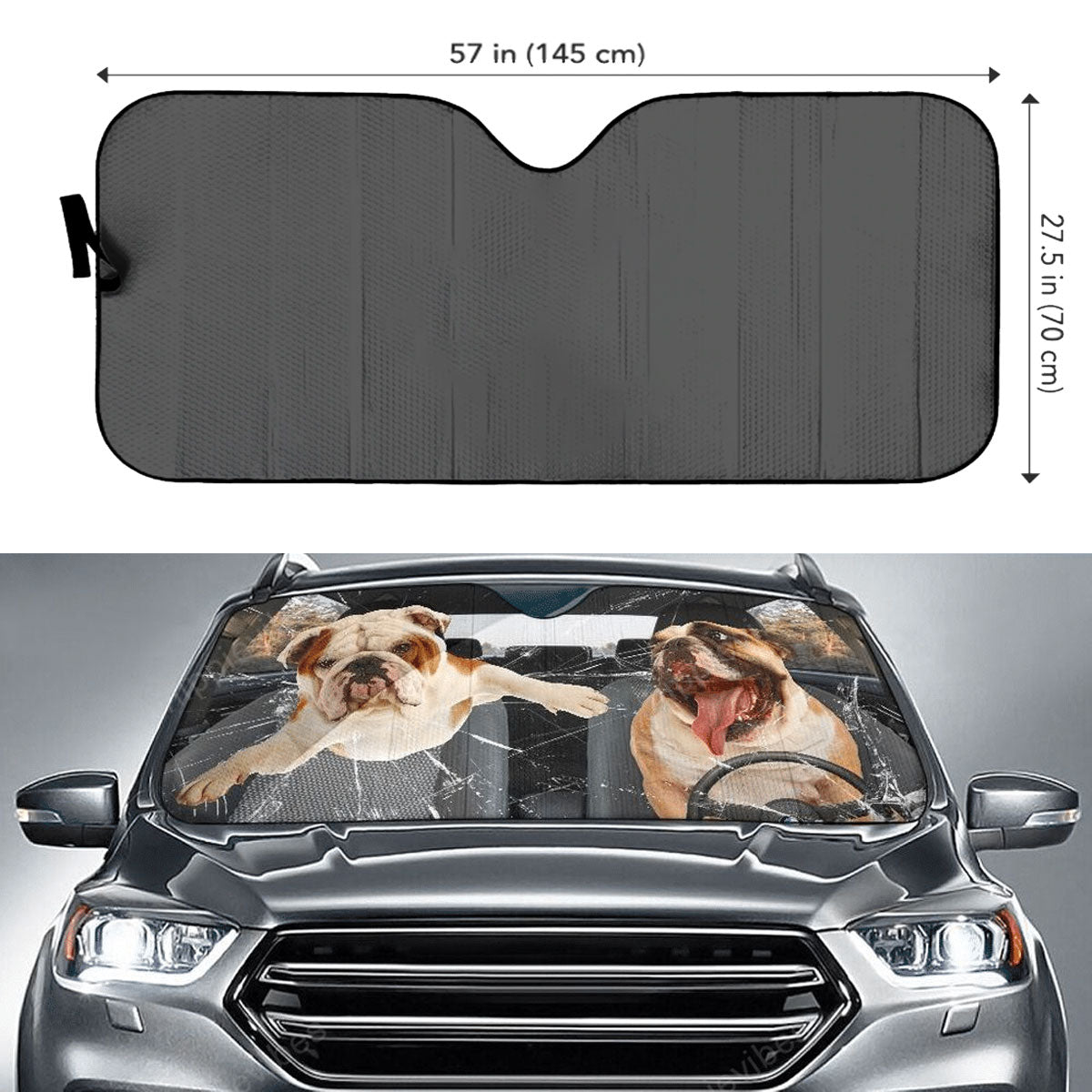Custom Windshield Sun Shade for Car Funny 2 Bulldog Pattern Car Sun Shade - Car Accessory
