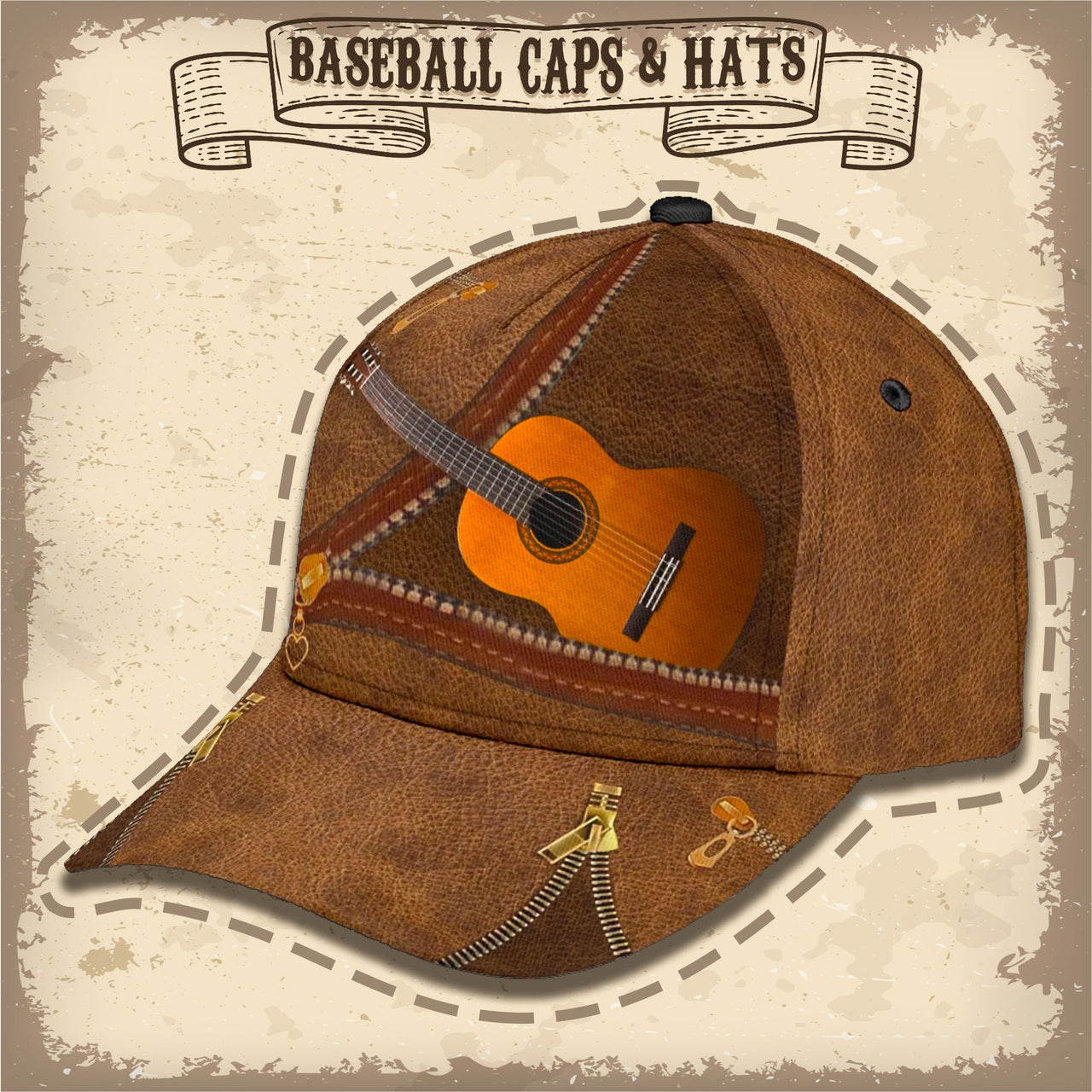 Music Guitar Custom Hats for Men & Women 3D Prints Personalized Baseball Caps