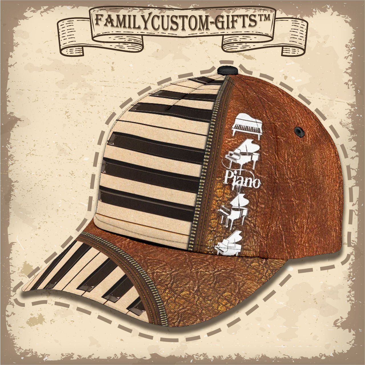 Piano Keys Musical Notes Custom Hats for Men & Women 3D Prints Personalized Baseball Caps